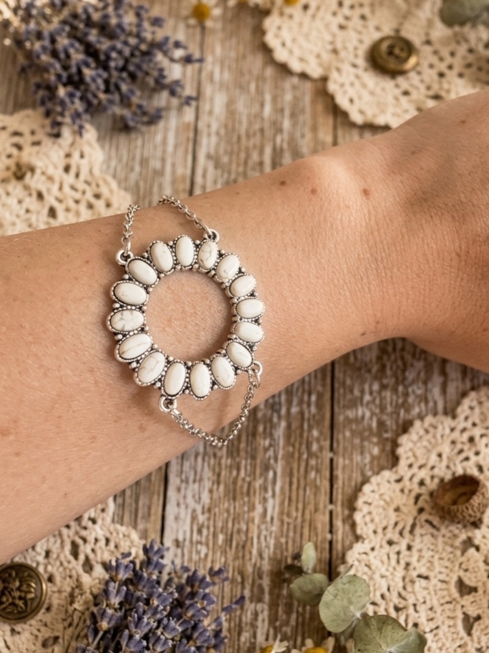 Plunder Boho Stainless Steel Delicate Oval Stone Bracelet